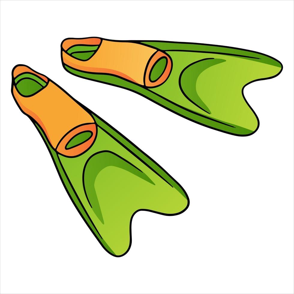 zomerartikelen zwemvliezen duiken om geel met groen te zwemmen in cartoon-stijl vector