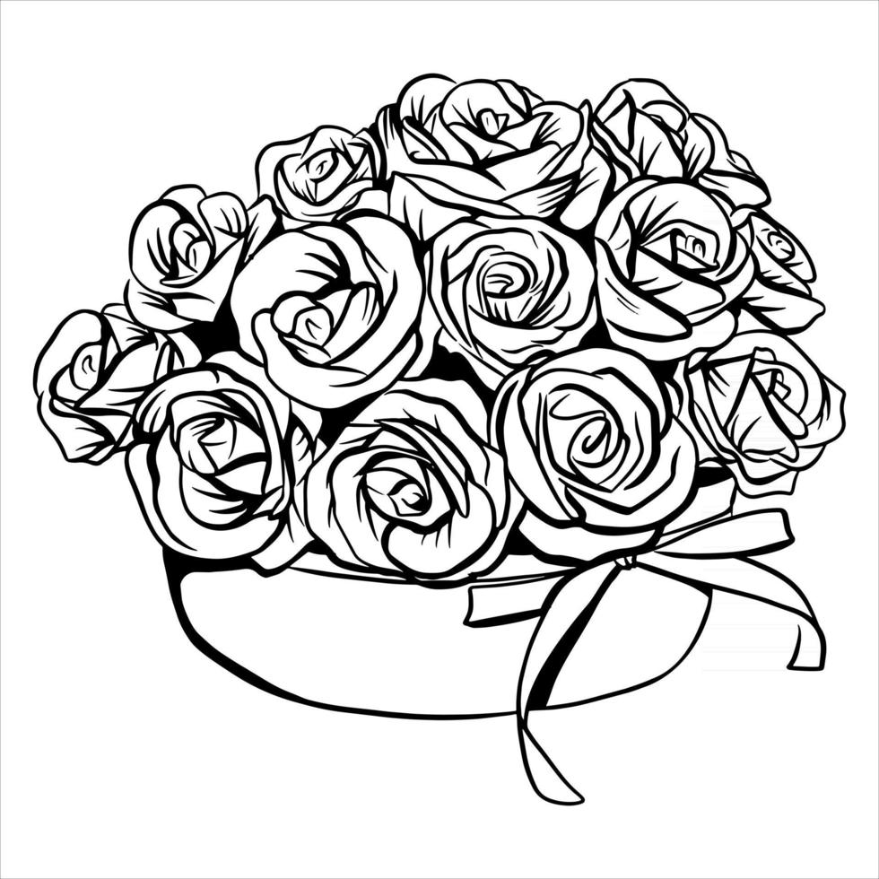boeket met rozen in een mand cadeau voor een vrouw verse bloemen handgemaakte stijl vector