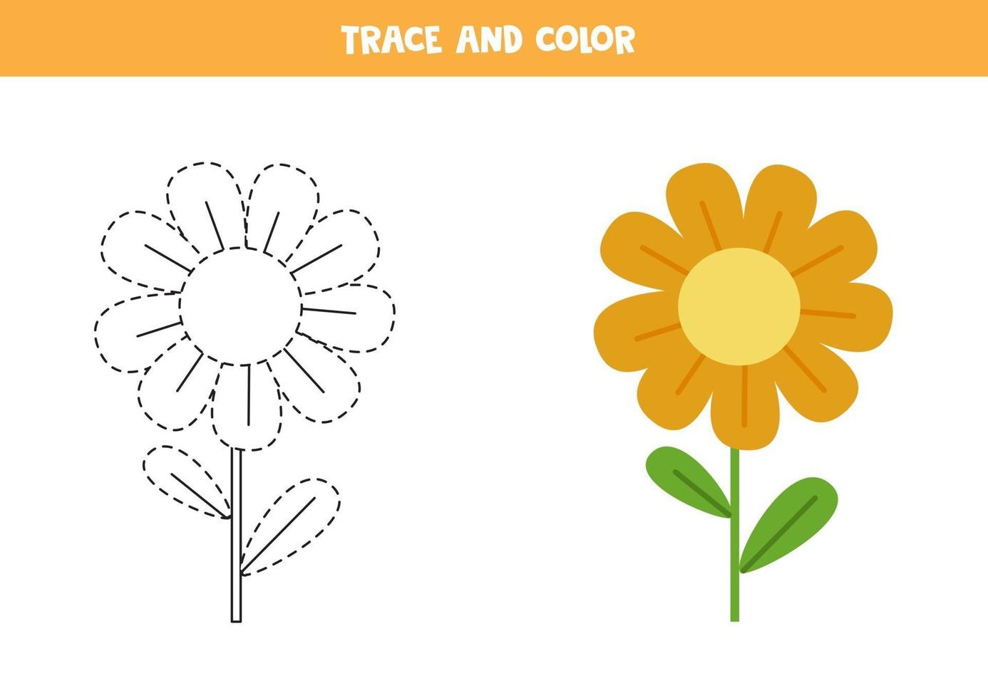 trace en kleur schattig bloem-werkblad voor kinderen vector