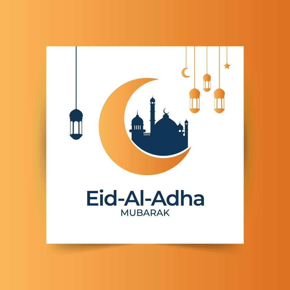 eid al adha mubarak Islamitisch festival sociaal media spandoek, vector illustratie Islamitisch achtergrond met mooi moskee ontwerp, sterren, maan en lantaarns.