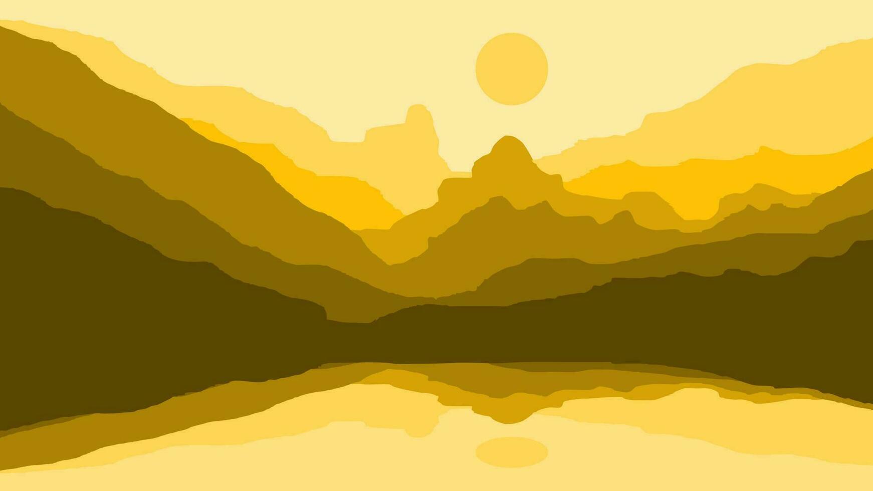 mooi visie van bergen en Woud reflecterend in de meer in vlak ontwerp. geschikt voor landen bladzijde, poster en huis muur decoratie vector