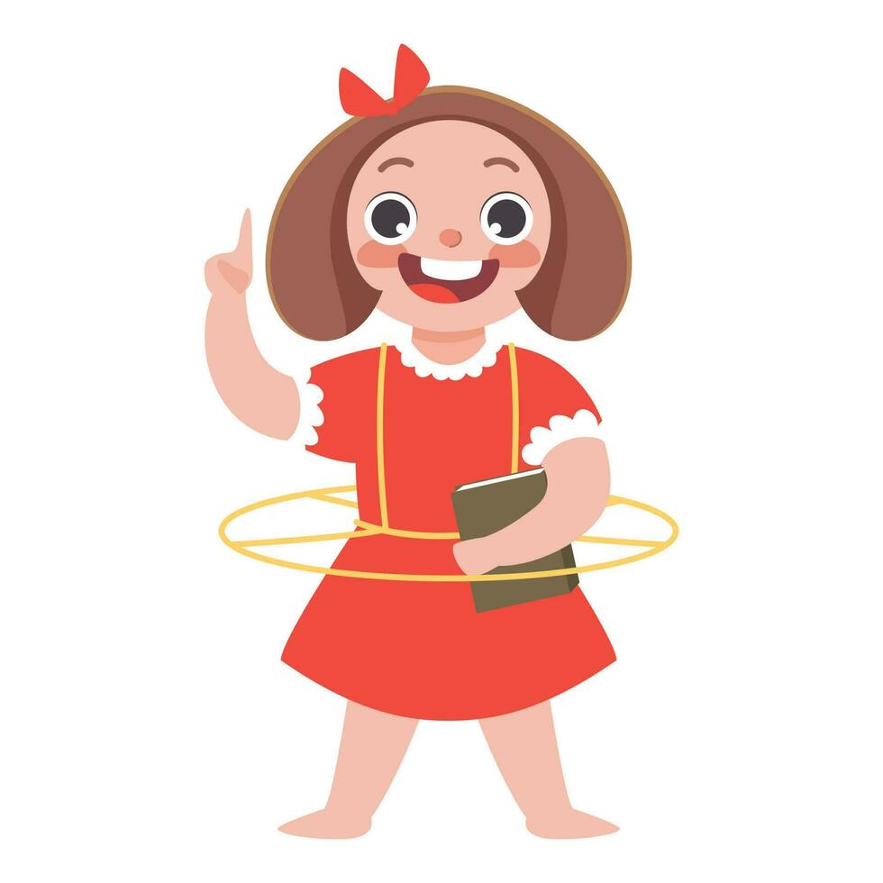 vector illustratie van schattig meisje Holding boek en vervelend veiligheid ring.