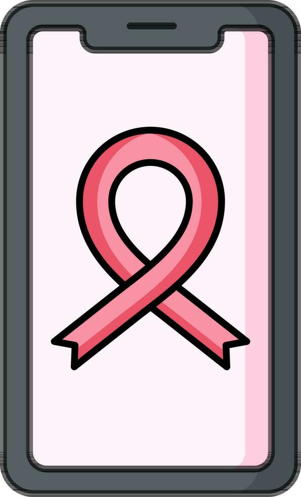 kanker lint Aan smartphone scherm icoon in roze en grijs kleur. vector