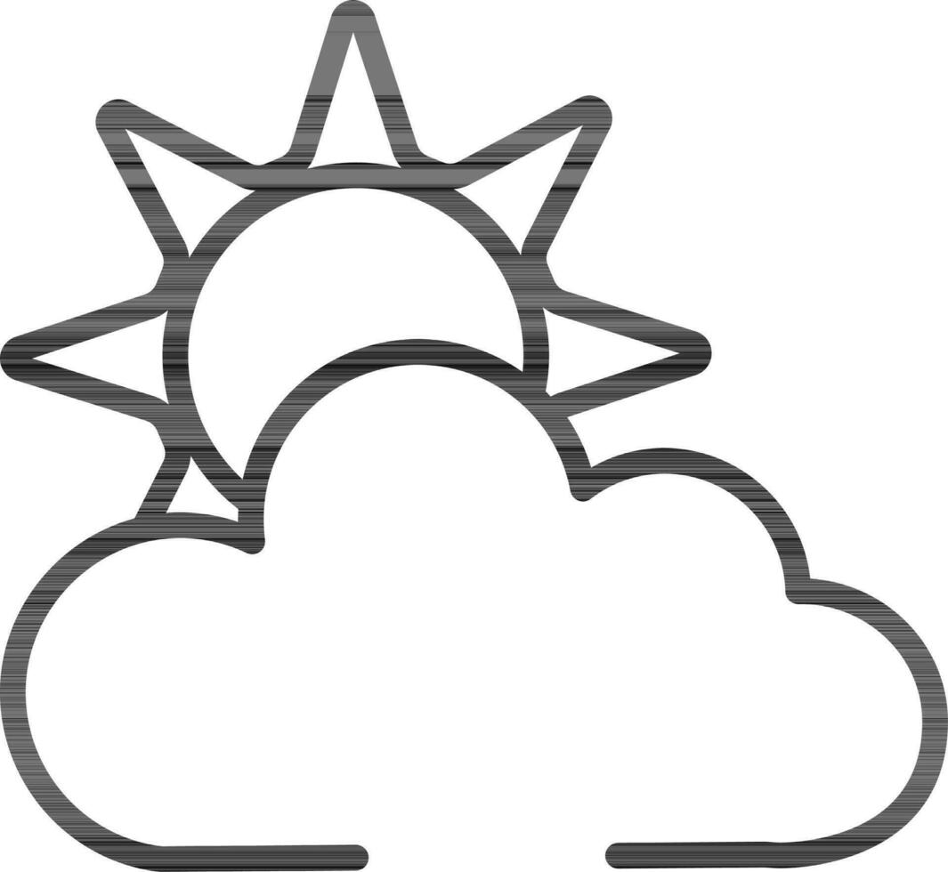 zwart lijn kunst illustratie van zon achter wolk icoon. vector