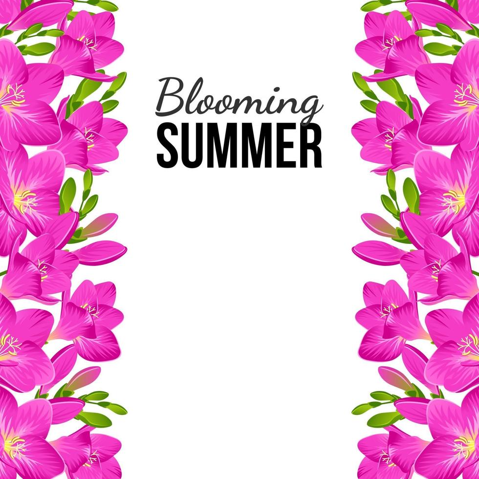 witte banner met lila bloemen aan de randen vector