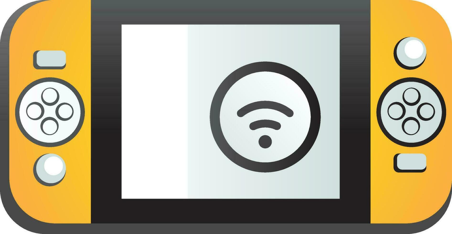 Wifi aansluiten handheld spel icoon in geel en grijs kleur. vector