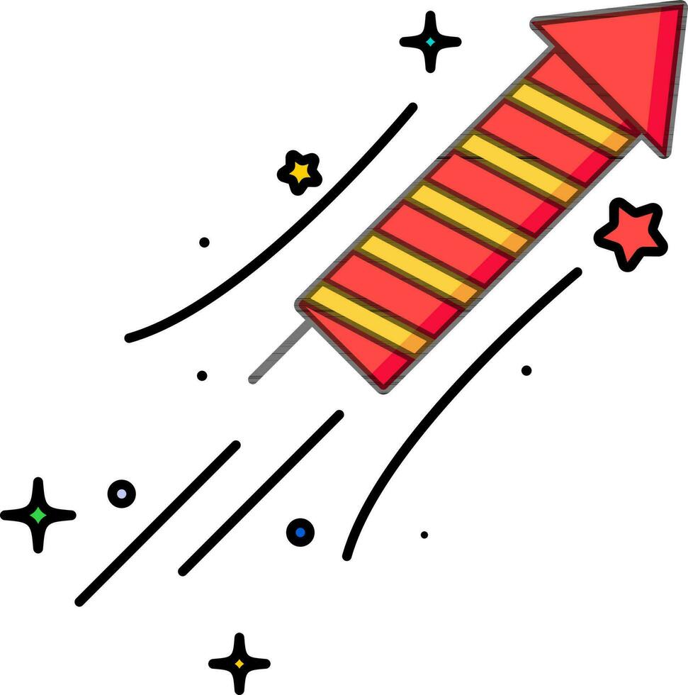 vuurwerk raket icoon in rood en geel kleur. vector