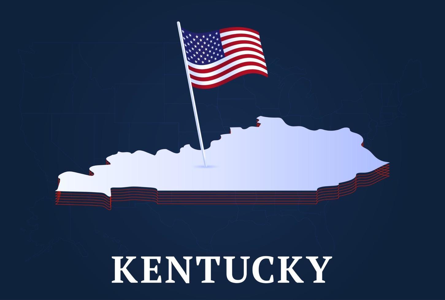 Kentucky staat isometrische kaart en usa nationale vlag 3d isometrische vorm van ons staat vectorillustratie vector