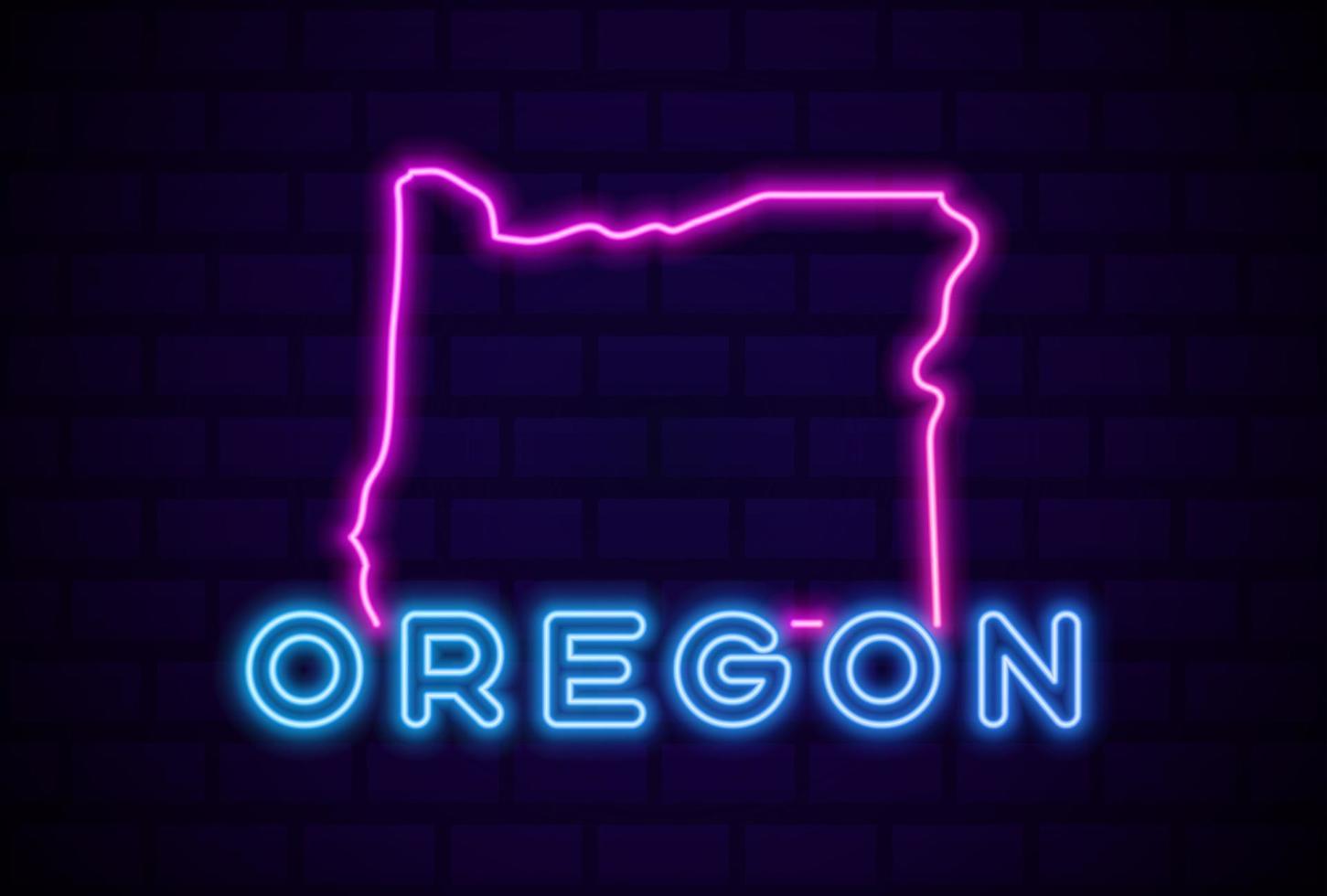 Oregon ons staat gloeiende neon lamp teken realistische vector illustratie blauwe bakstenen muur gloed