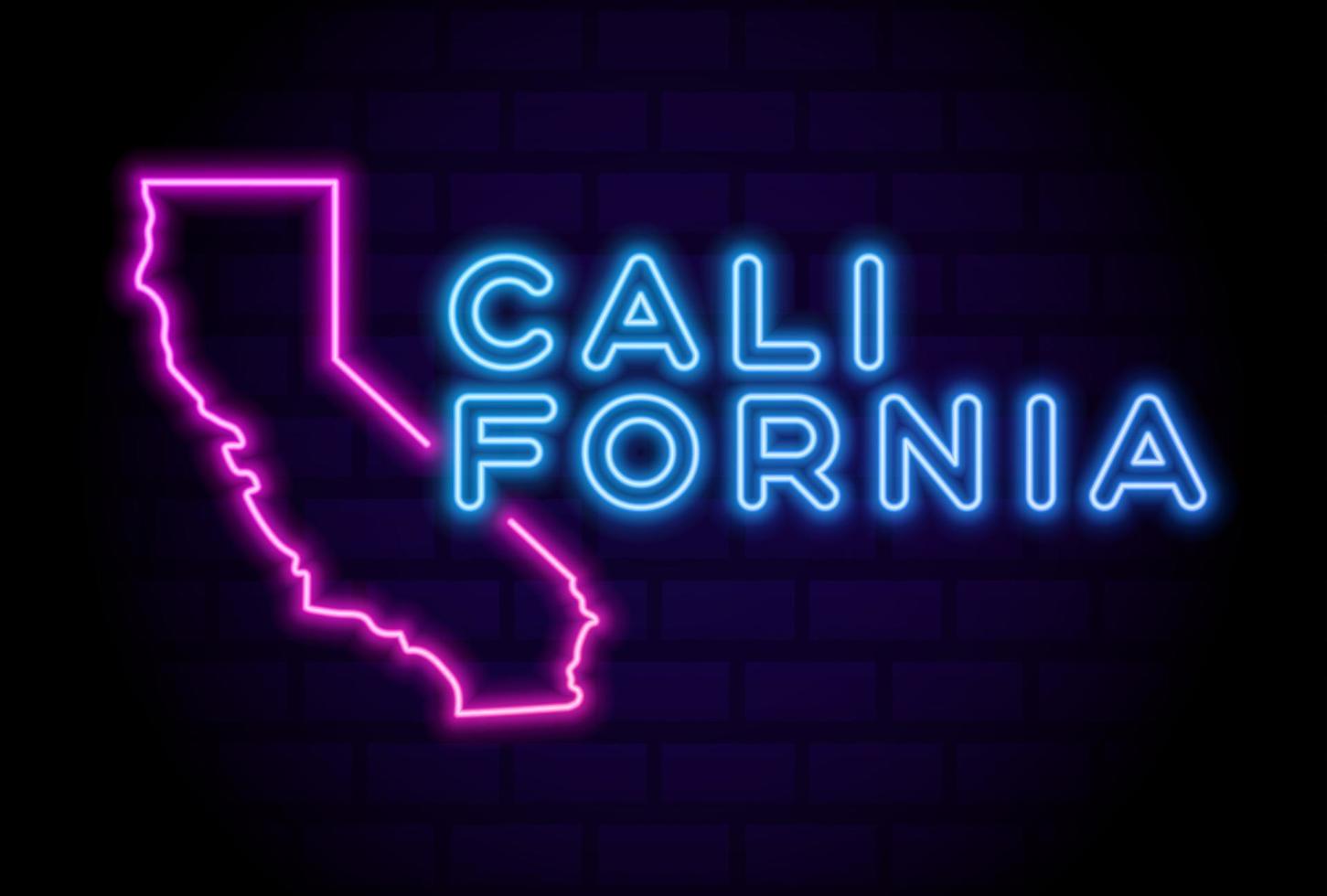 Californië VS staat gloeiende neon lamp teken realistische vector illustratie blauwe bakstenen muur gloed