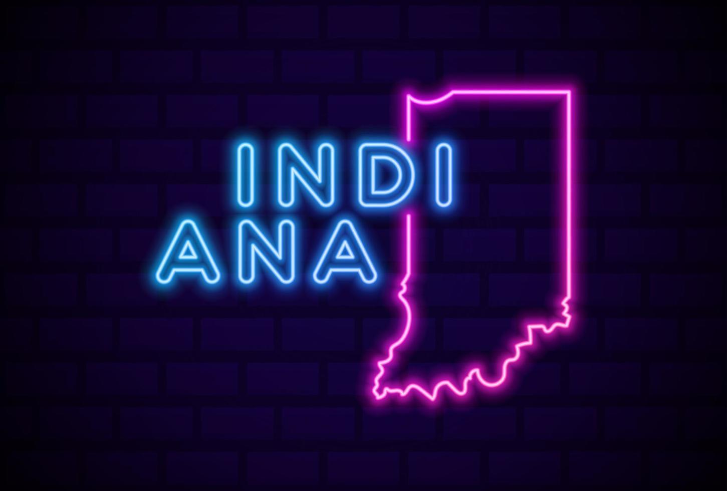 Indiana VS staat gloeiende neon lamp teken realistische vector illustratie blauwe bakstenen muur gloed