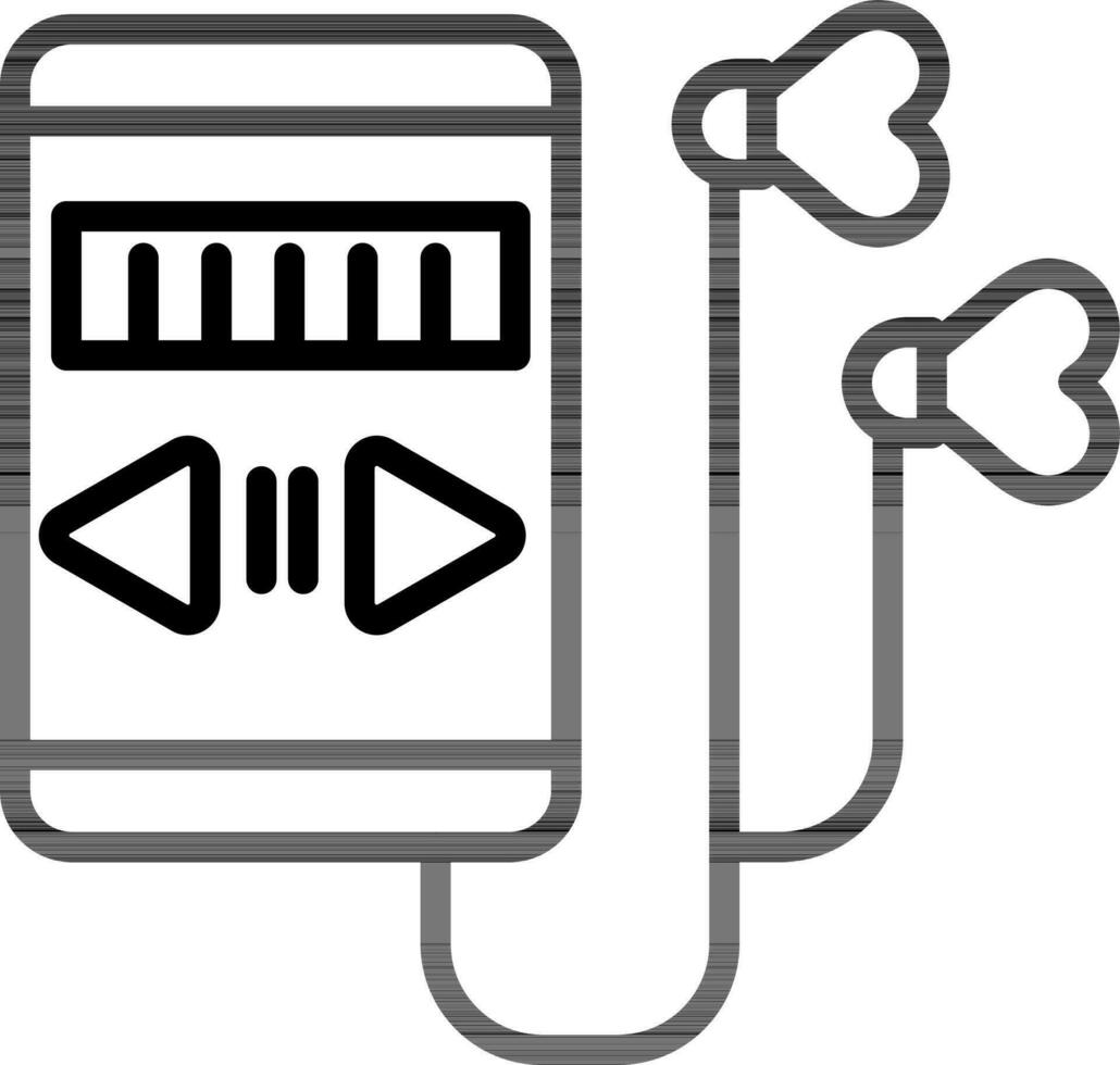 muziek- speler met oortelefoons lijn icoon in vlak stijl. vector