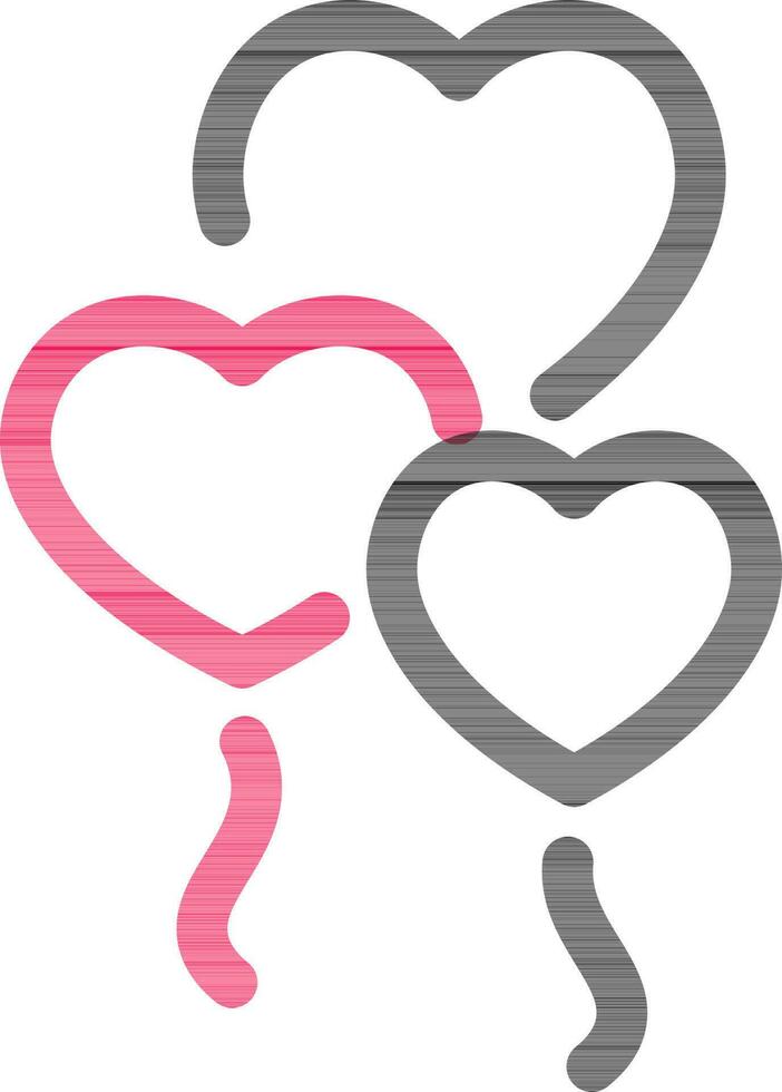 vlieg hart ballonnen icoon in zwart en roze lijn kunst. vector