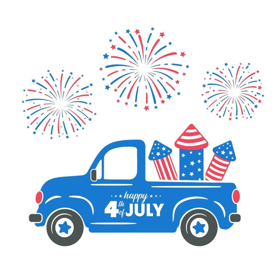 4 juli een vrachtwagen met raketten om Amerikaans vlagvuurwerk te schieten op onafhankelijkheidsdag vector