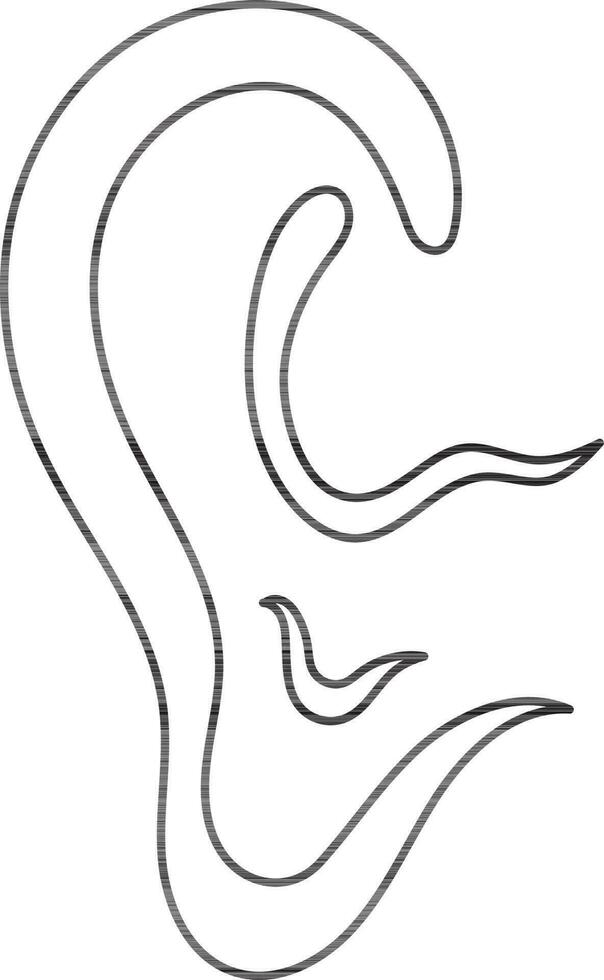 geïsoleerd zwart lijn kunst oor in vlak stijl. vector