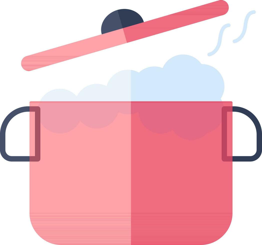 Open voedsel braadpan pot met stoom- icoon in blauw en rood kleur. vector