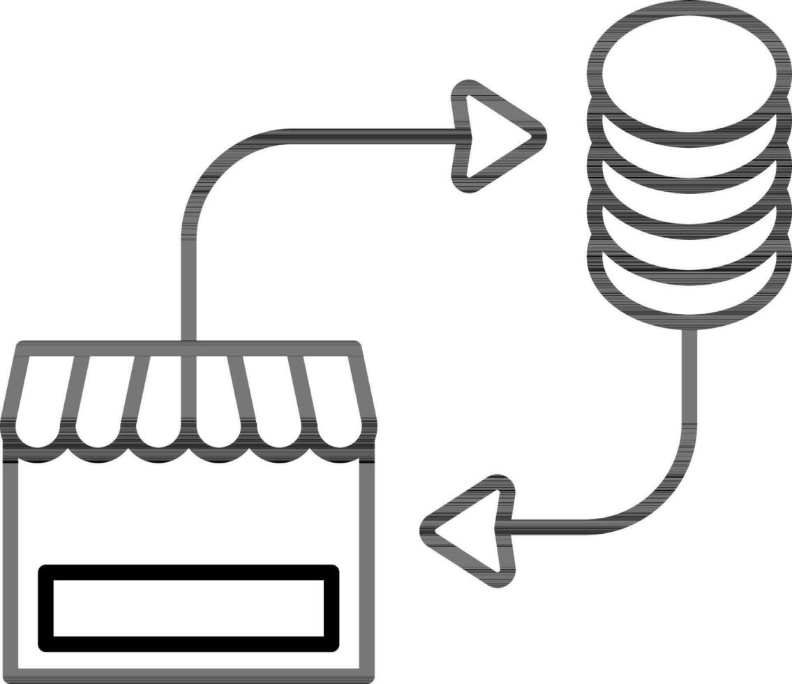 geld overdracht winkel icoon in zwart lijn kunst. vector