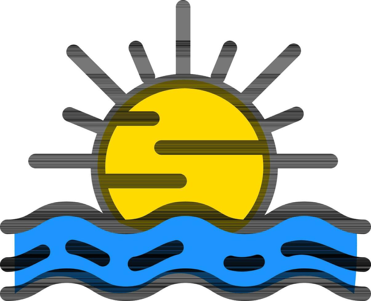 zonsopkomst of zonsondergang icoon in geel en blauw kleur. vector