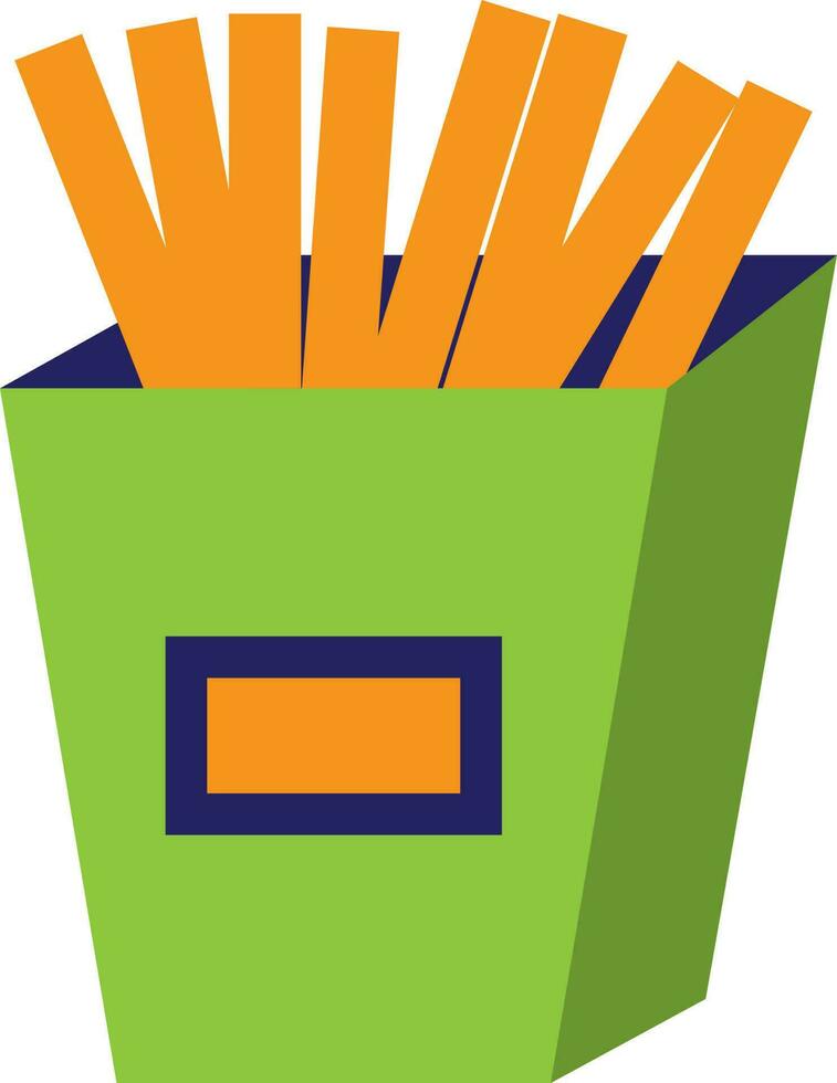 oranje Frans Patat in groen doos. vector