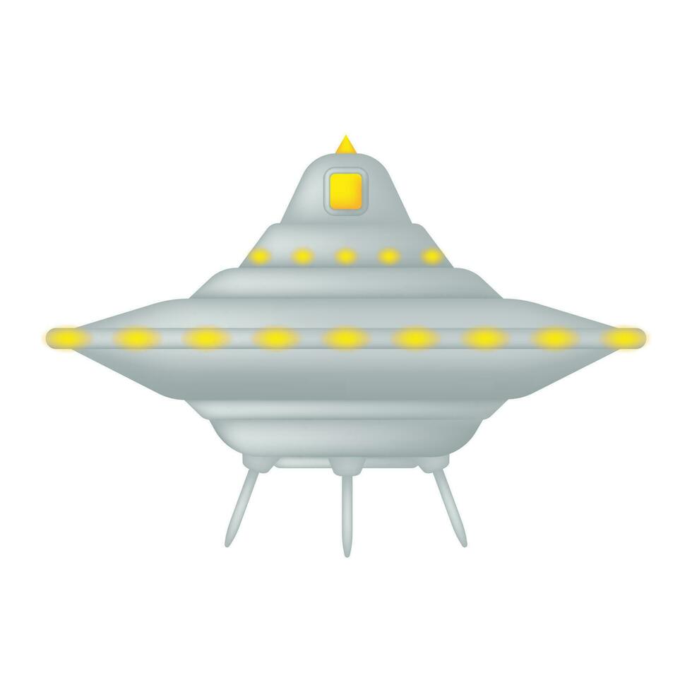 de ruimteschip heeft geland. ufo buitenaards wezen ruimte reizen voertuig geïsoleerd. vliegend schotel met helder lichten. vector illustratie.