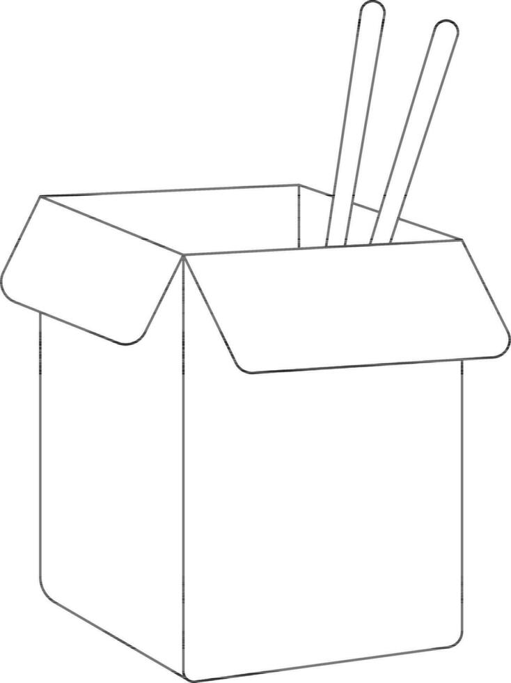 voedsel doos met eetstokje in zwart lijn kunst. vector