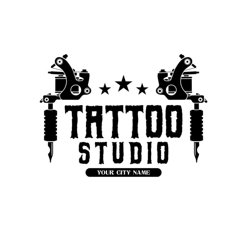 tatoeëren studio logo ontwerp met illustratie van tatoeëren machine vector ontwerp