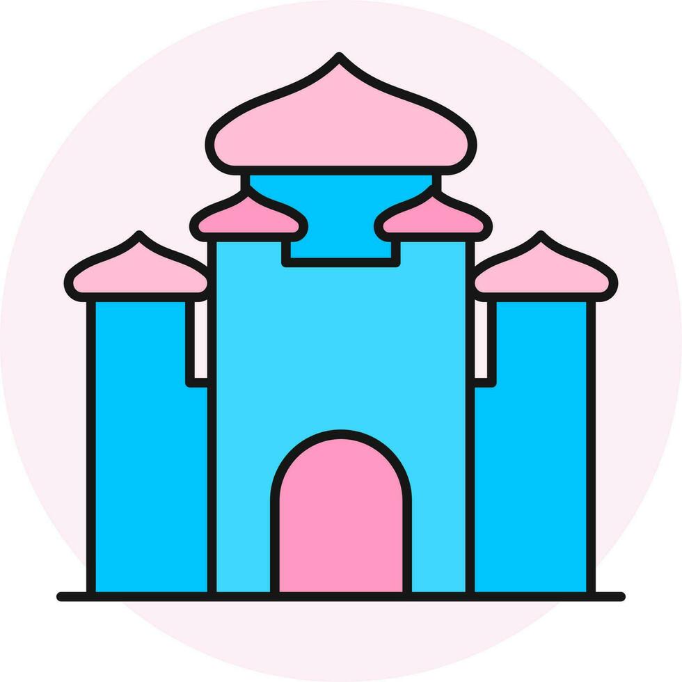 vlak stijl kasteel icoon in roze en blauw kleur. vector