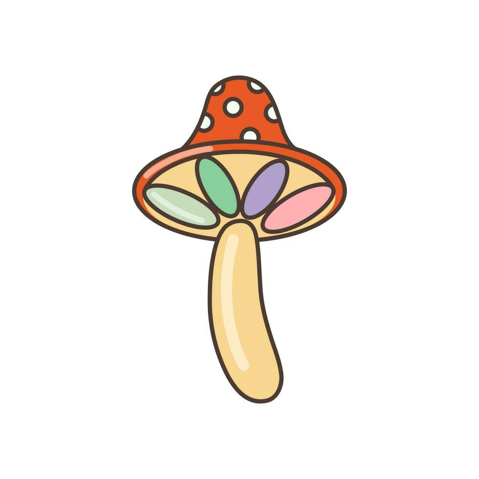 veelkleurig vlieg agaric icoon. illustratie in tekenfilm stijl. jaren 70 retro clip art vector ontwerp.