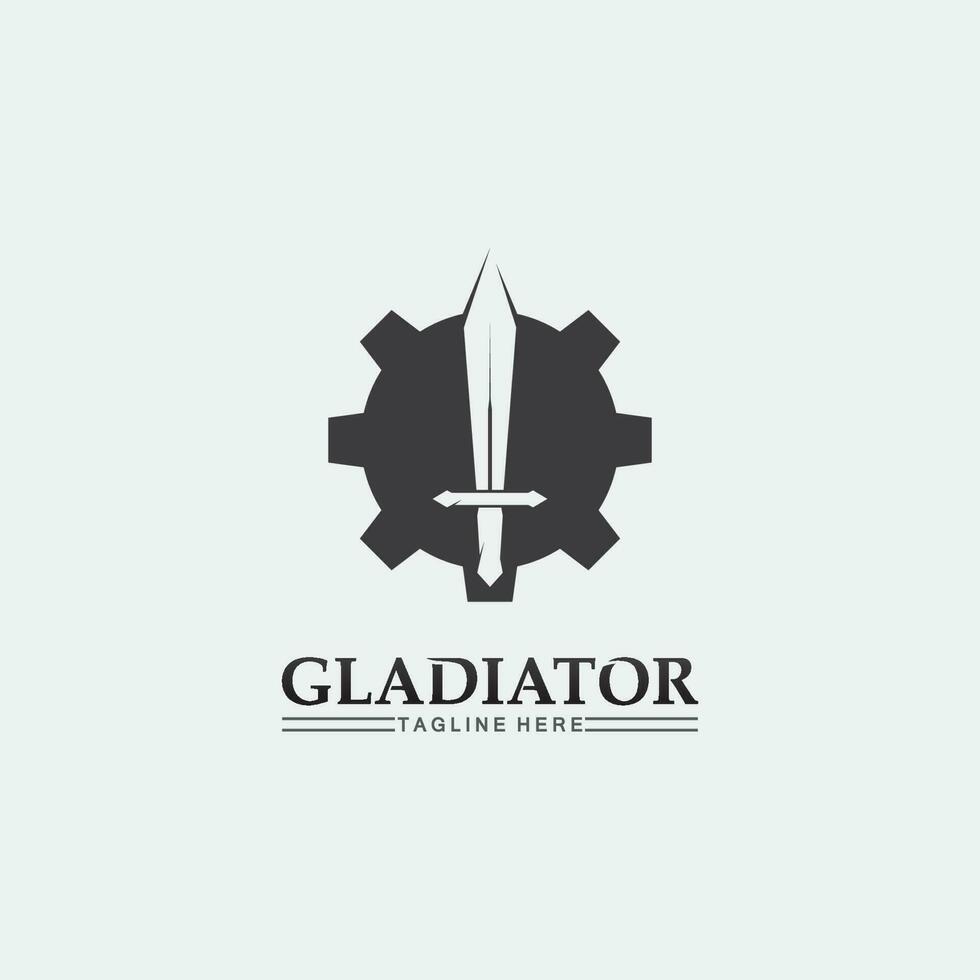 Spartaans helmlogo en gladiator, kracht, vintage, zwaard, veiligheid, legendarisch logo en vector van soldaatklassieker