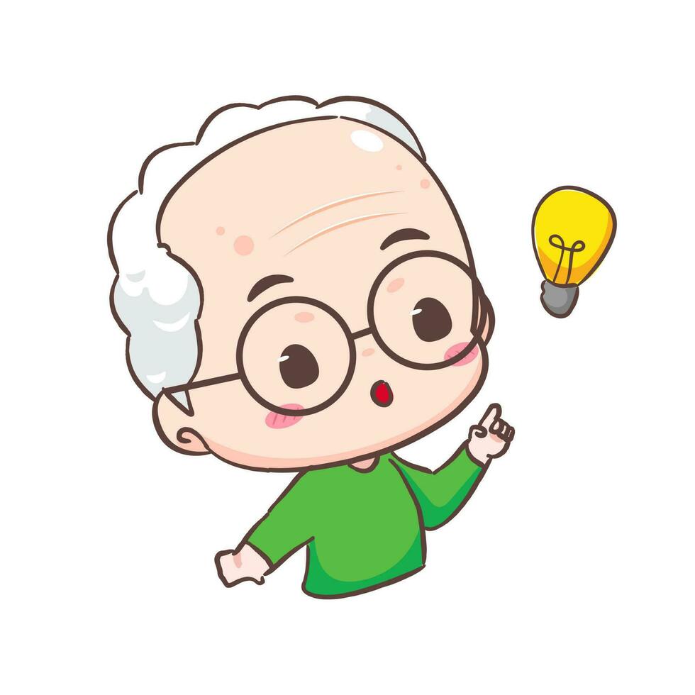 schattig opa tonen idee met licht lamp teken tekenfilm karakter. mensen uitdrukking concept ontwerp. geïsoleerd achtergrond. vector kunst illustratie.