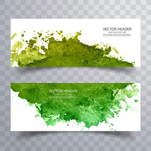 Mooie groene kleurrijke waterverfbanners geplaatst ontwerp vector