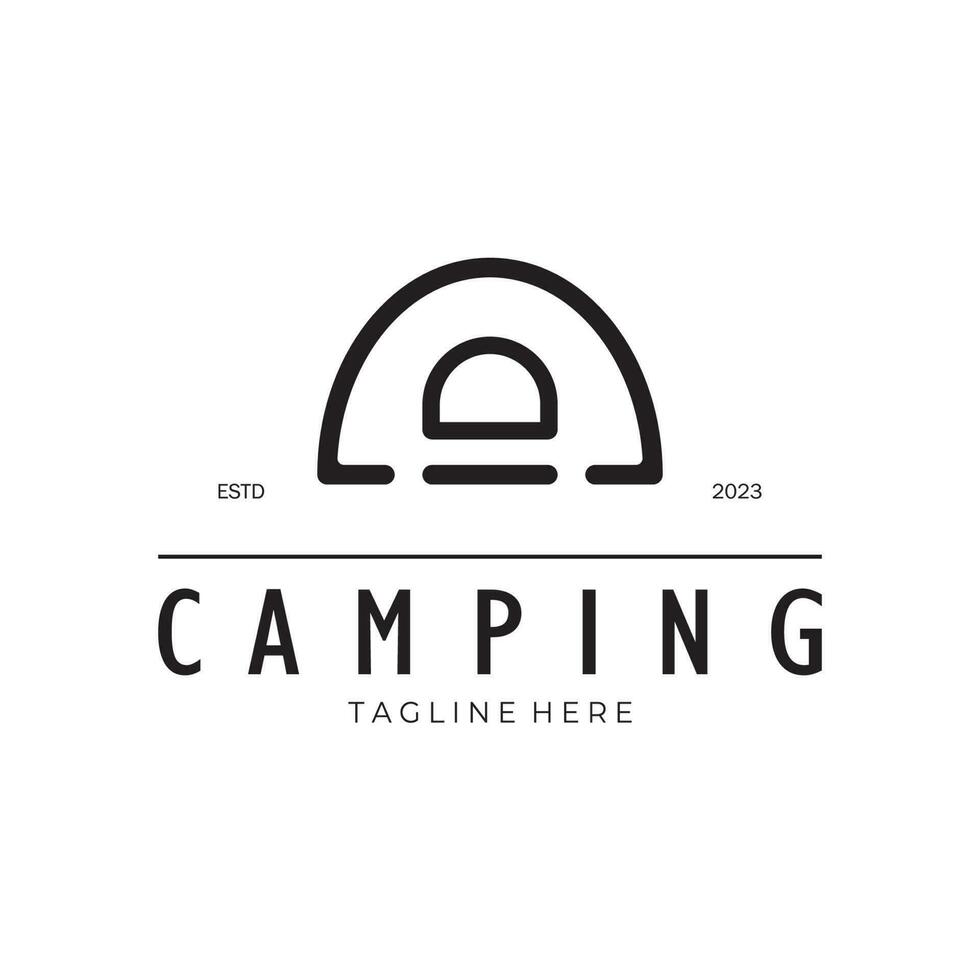 wijnoogst en retro tent logo, camping. met tent, boom en vreugdevuur teken. avonturiers, verkenners, klimmers, camping uitrusting centrum vector