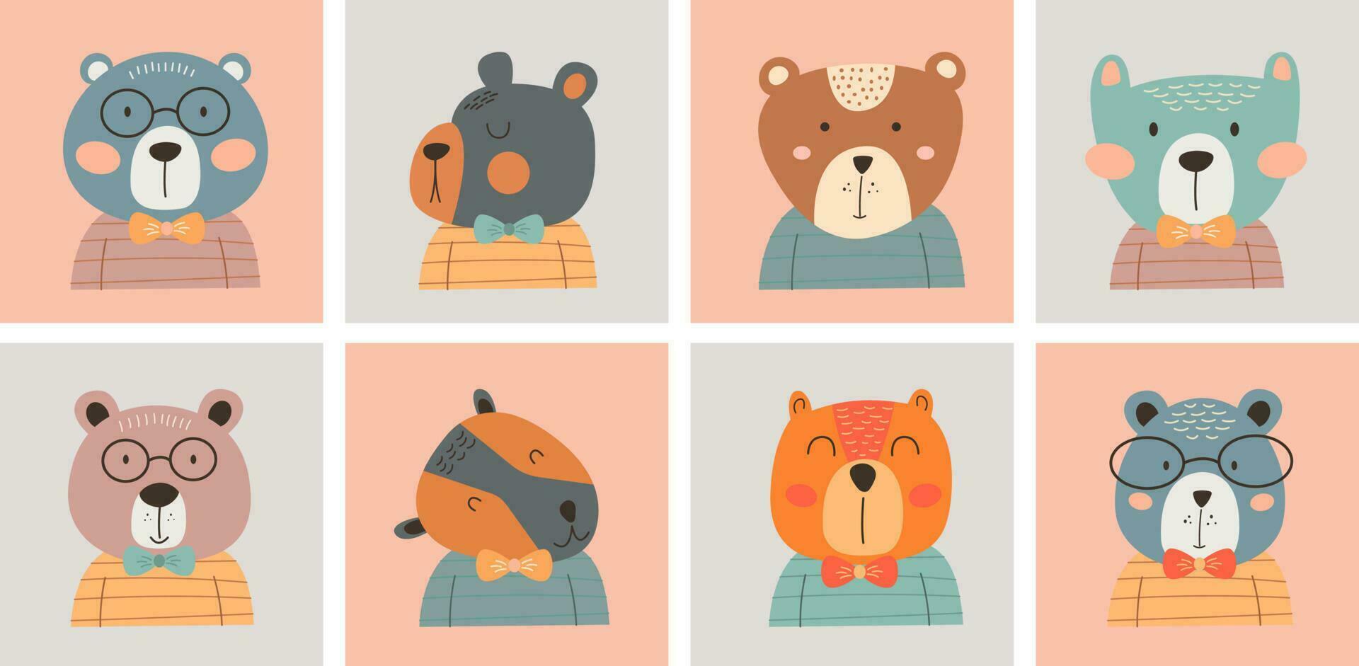 beren, teddy in Scandinavisch stijl geïsoleerd vector. reeks van bears vector