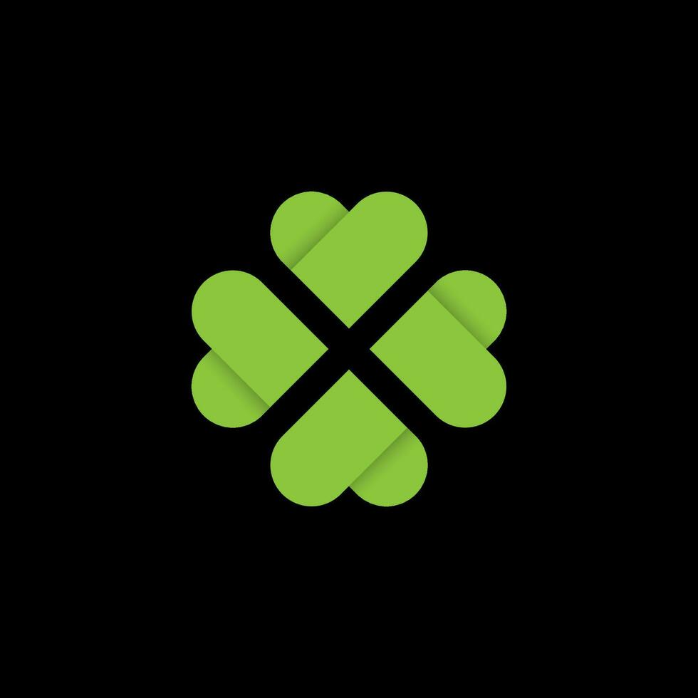 ontwerp illustratie vector logo van een gemakkelijk Lucky Klaver groen blad geïsoleerd Aan een zwart achtergrond.