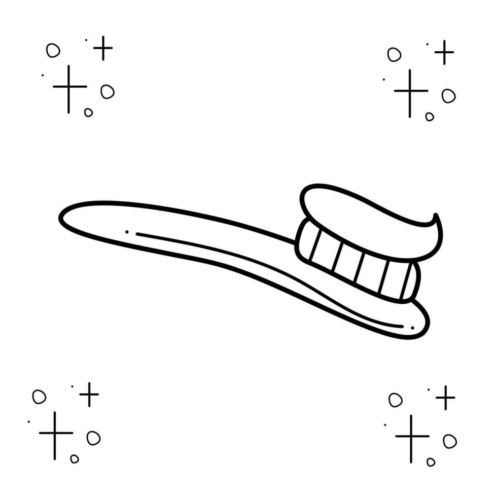 tandenborstel met tandpasta. tekening zwart en wit vector illustratie.