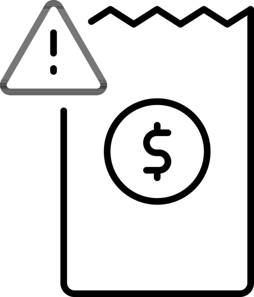 geld bon waarschuwing icoon in dun lijn kunst. vector
