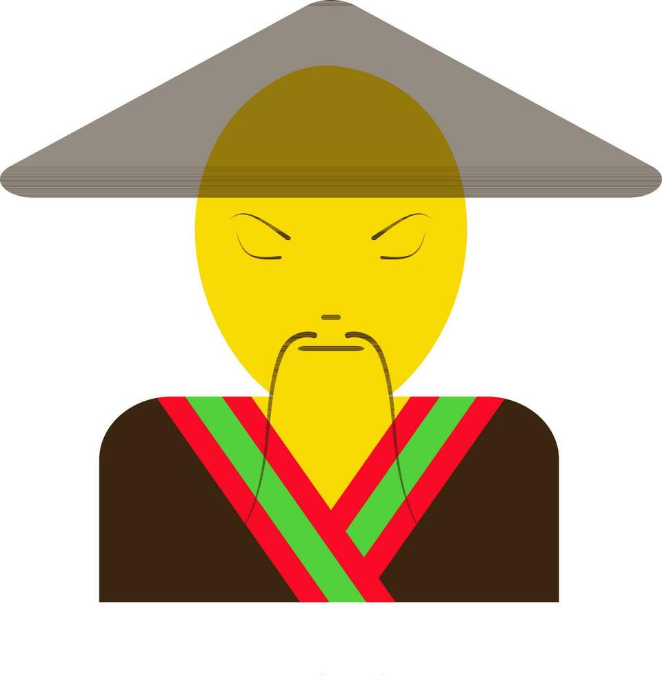 Chinese Mens in icoon met hoed en dichtbij oog. vector