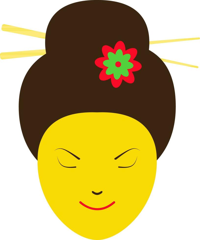 geisha icoon met bloem in haar- en eetstokje. vector