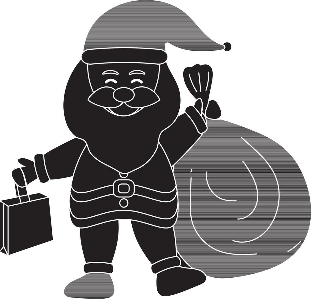 vector illustratie van de kerstman claus Holding boodschappen doen zak met zwaar zak.