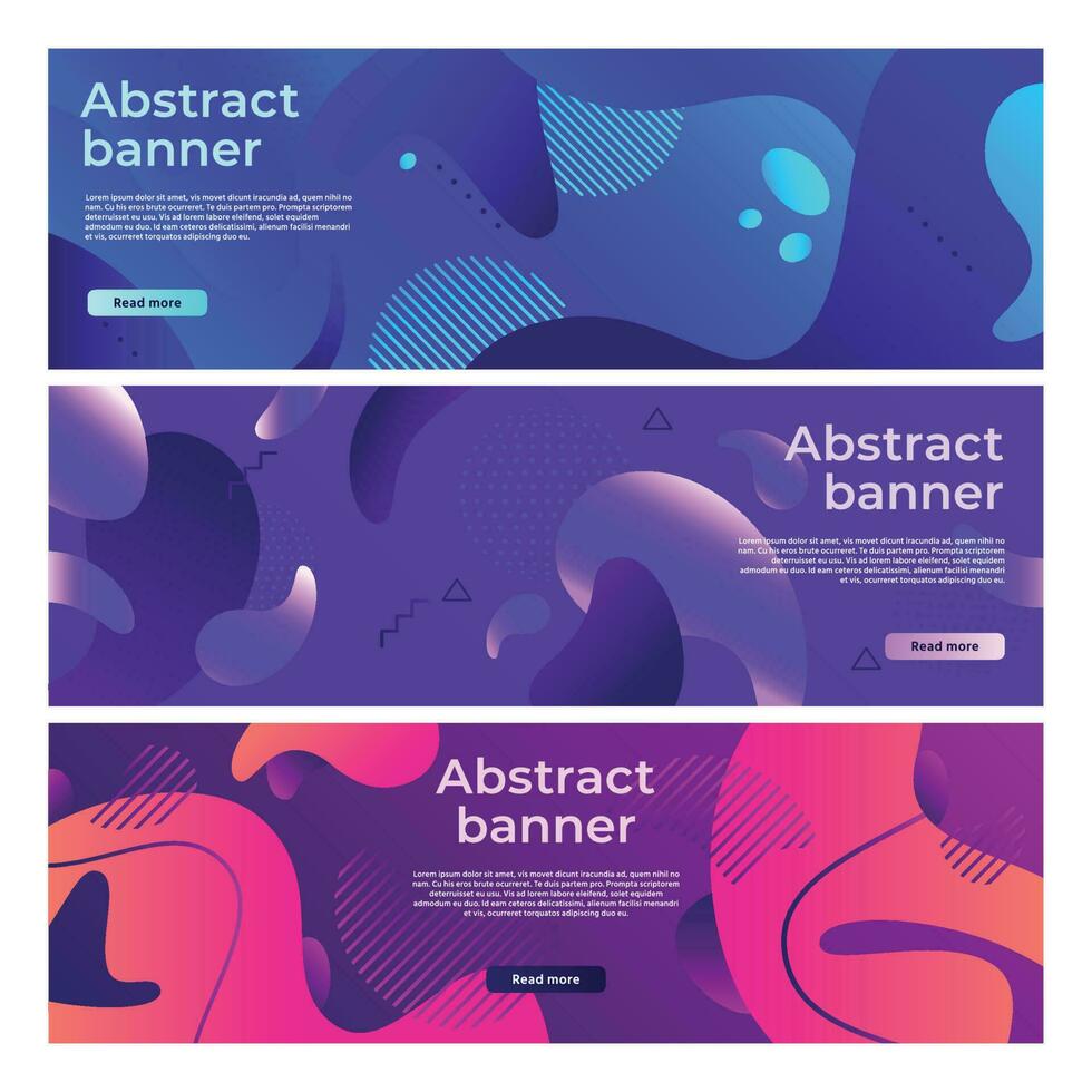 abstract vloeistof vormen spandoek. zacht vloeistof vorm stroom, kleur plons helling en kleurrijk horizontaal banners vector achtergrond reeks