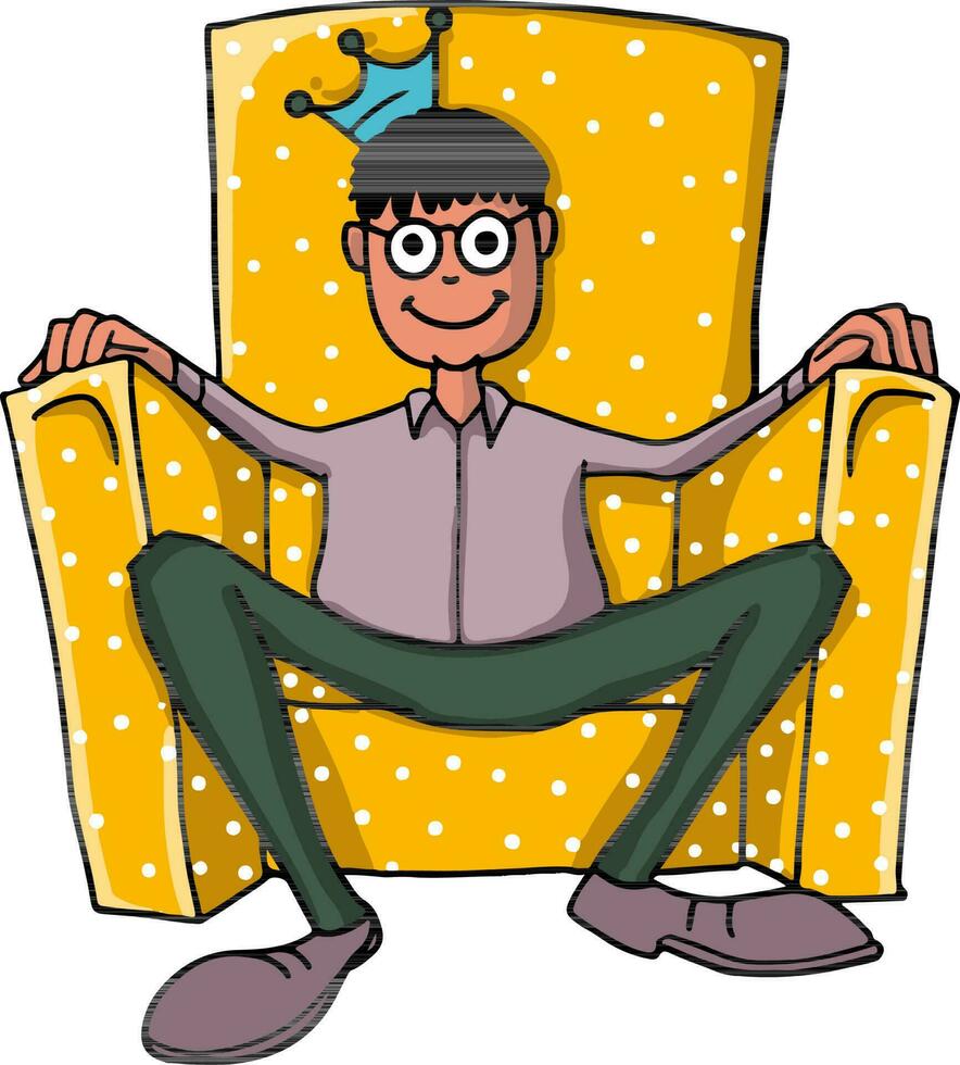 illustratie van een Mens zittend Aan geel bank. vector