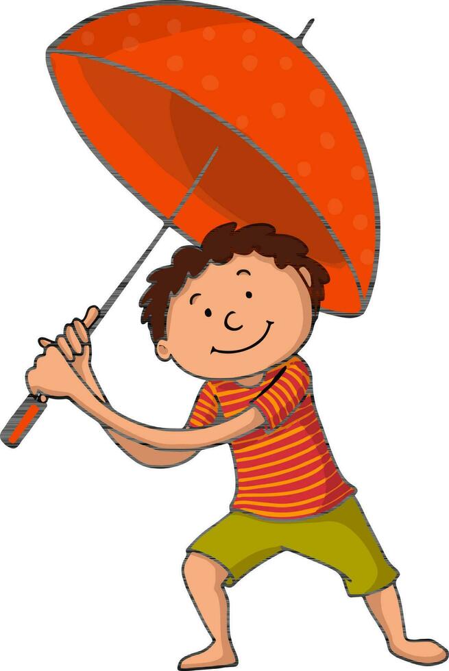 schattig jongen Holding een paraplu. vector