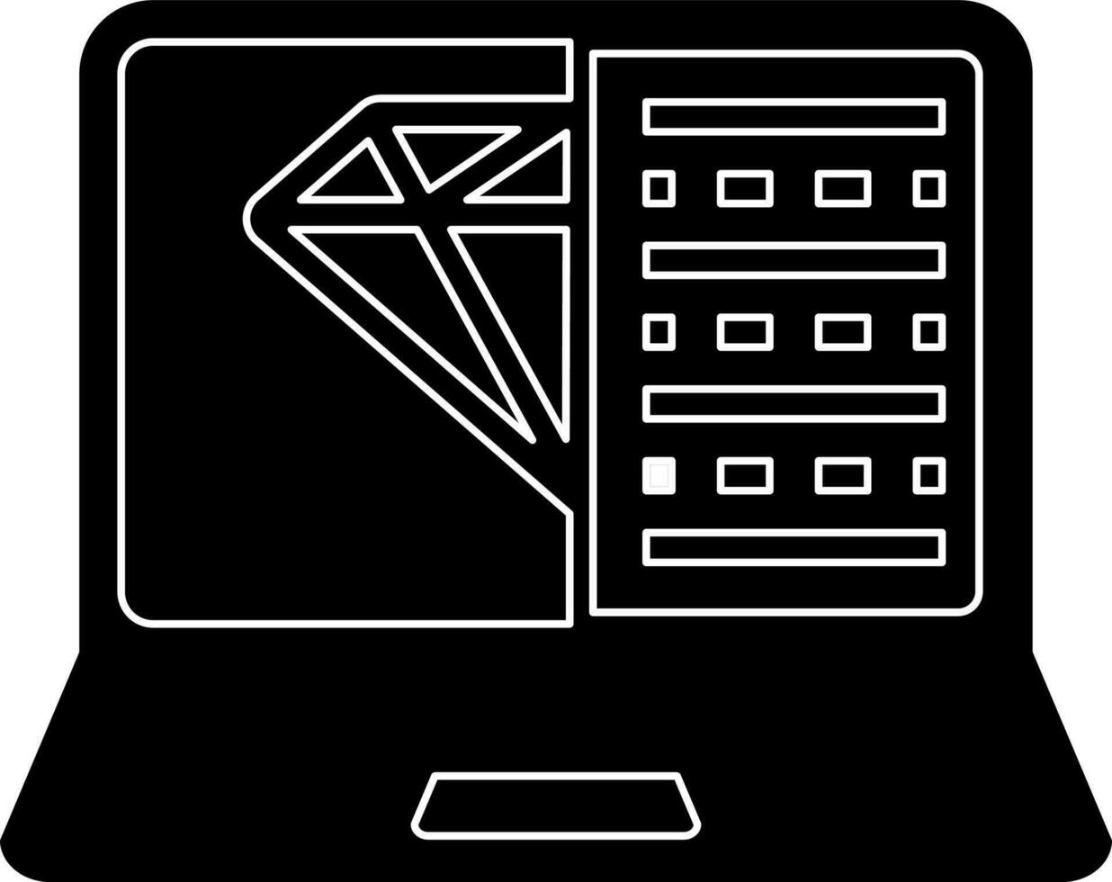 vlak stijl diamant lijst in laptop scherm glyph icoon. vector