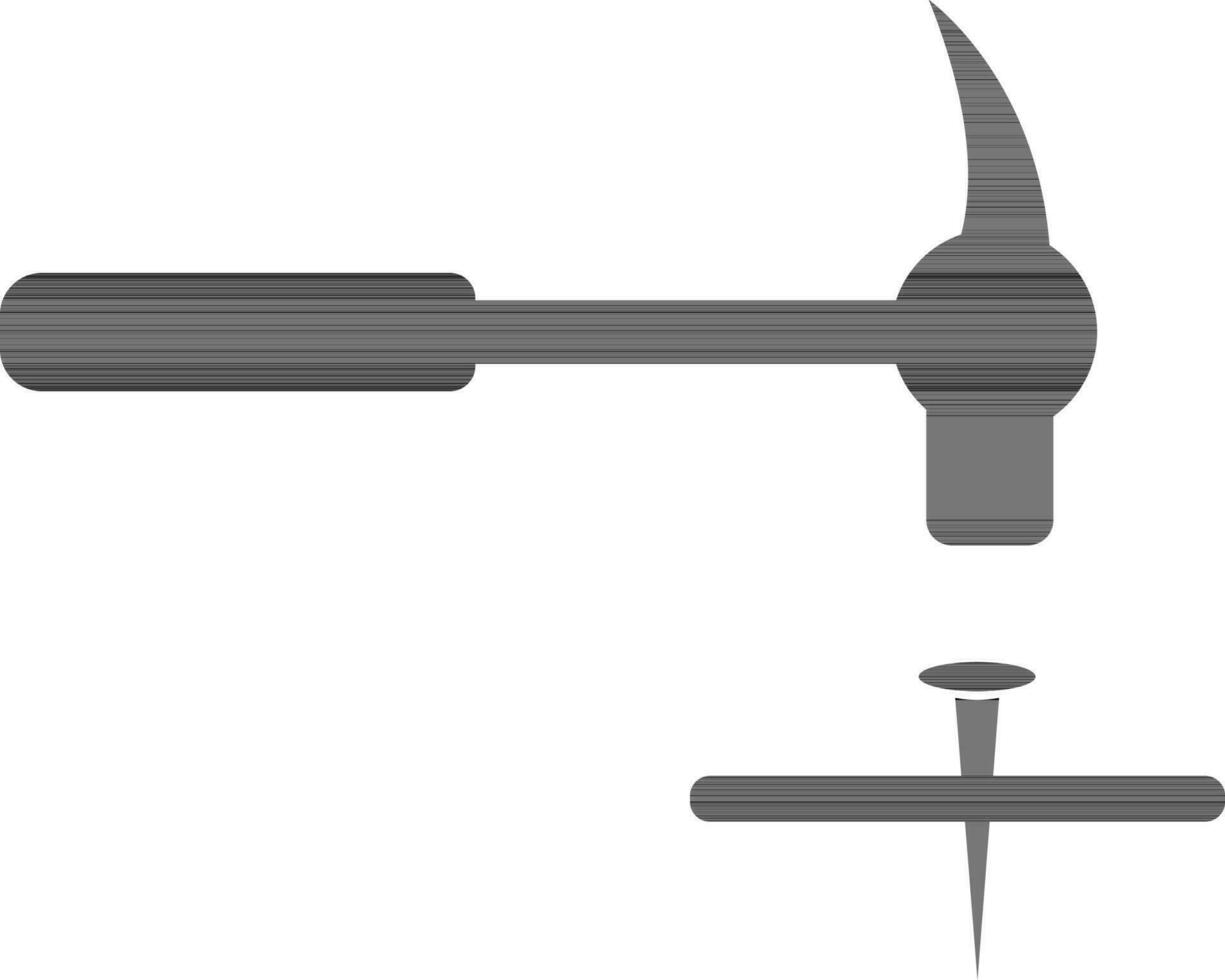 zwart hamer en nagel in vlak stijl. vector