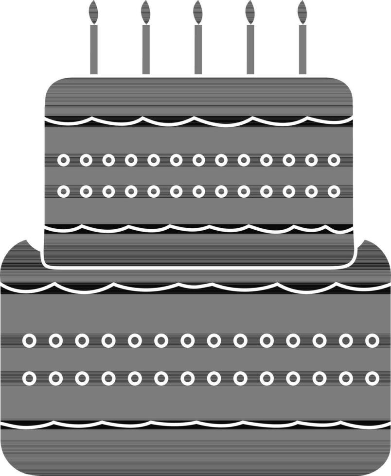 zwart en wit versierd taart met brandend kaarsen. vector