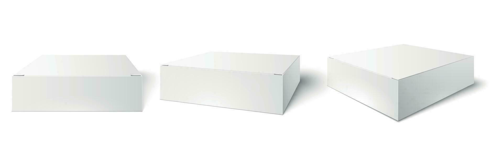 wit verpakking doos. blanco model, pakket kubus perspectief visie en klant Product dozen mockups 3d vector illustratie reeks