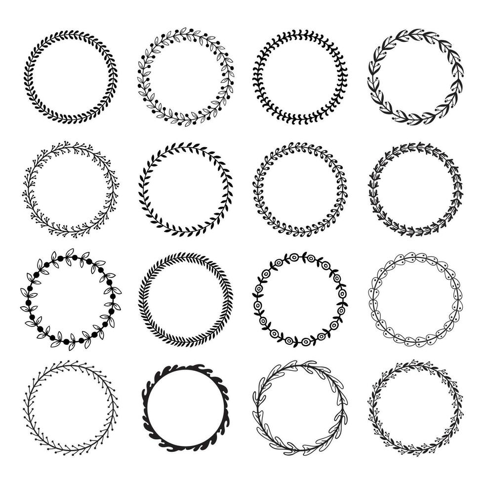 cirkel blad kozijnen. bloemen bladeren ronde kader, bloem ornament cirkels en bloemen omcirkeld grens geïsoleerd vector reeks