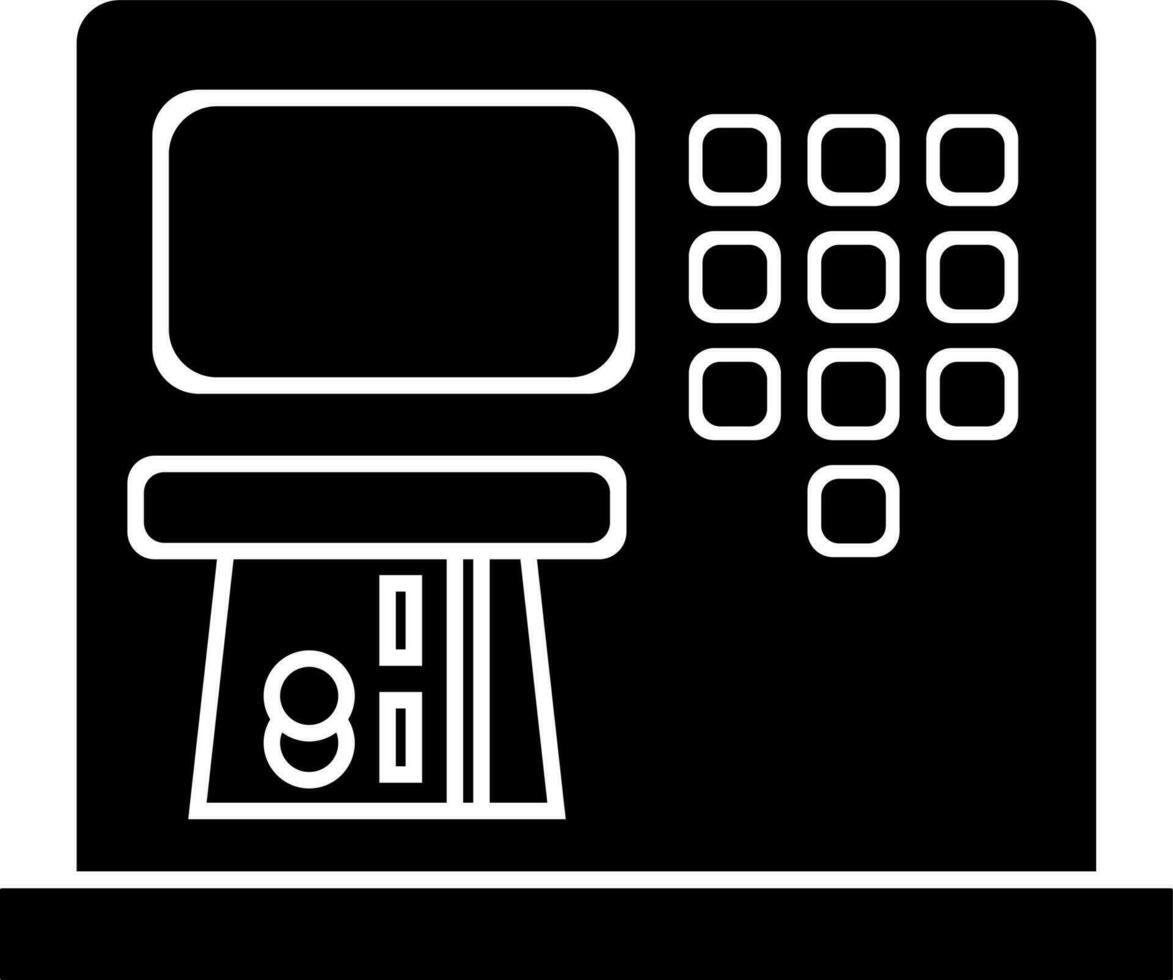 Geldautomaat geautomatiseerd teller machine glyph icoon of symbool. vector