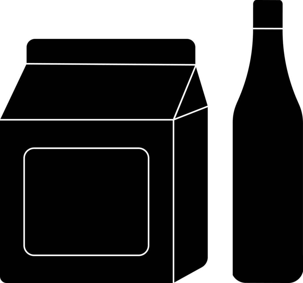 zwart en wit pakket met drinken fles. vector
