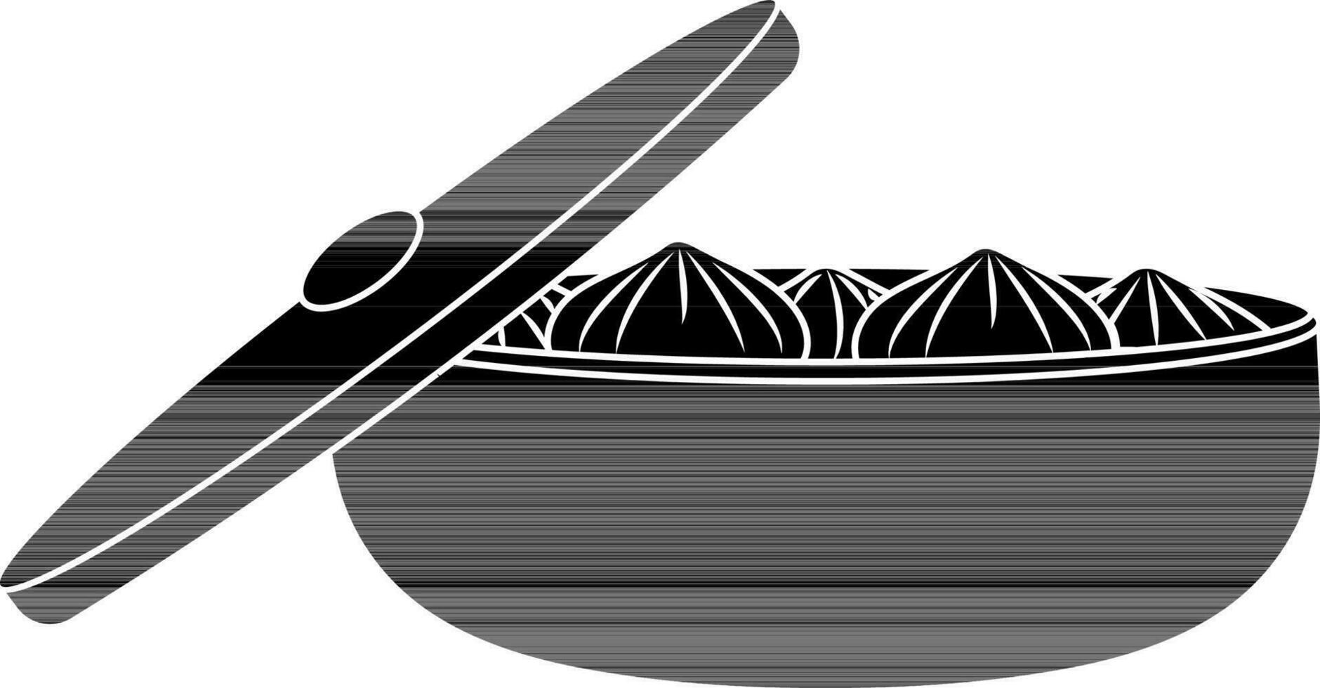 zwart en wit momo's in braadpan pan. vector